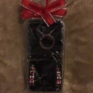 Avon January Garnet Colored Necklace & Earring Set